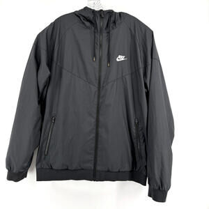 NIKE Hooded Windbreaker Jacket Full Zip Lined Black XL